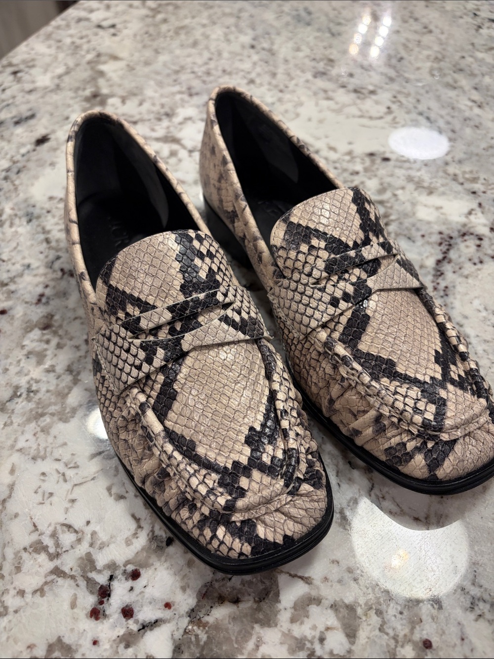 J. Crew Beige and Black Snake-Print Penny Loafers size 8